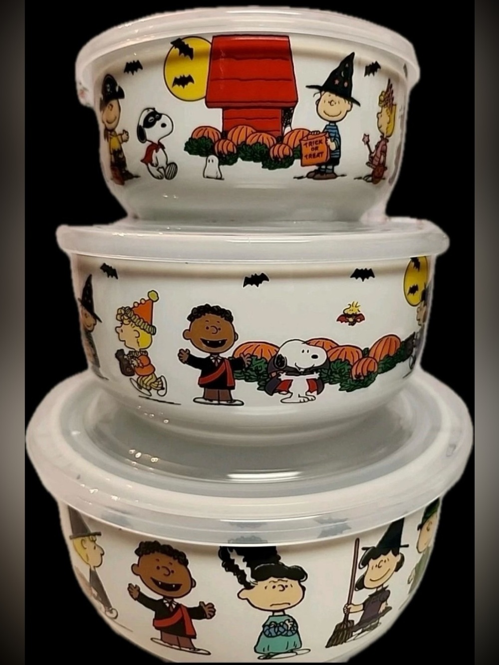 Snoopy & Gang Nesting Bowls with Pressure Release Lids Set of 3